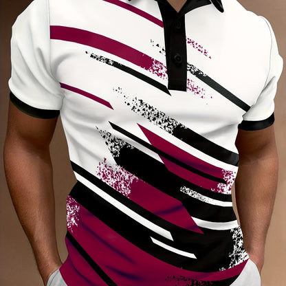 👔【S-6XL】🔥Nowa, modna koszulka POLO z nadrukiem w paski, zapinana na guziki dla mężczyzn