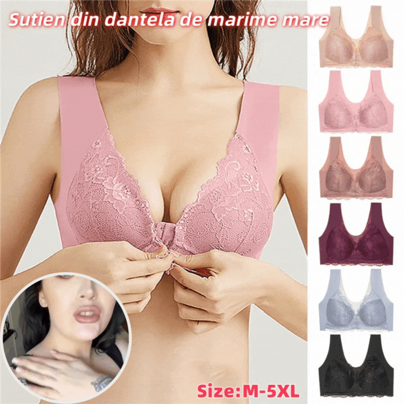 💥【5 sztuki】(M-5XL)👙 Biustonosz push-up z koronkowym zapięciem z przodu - bezszwowy, piękny tył, wygodny