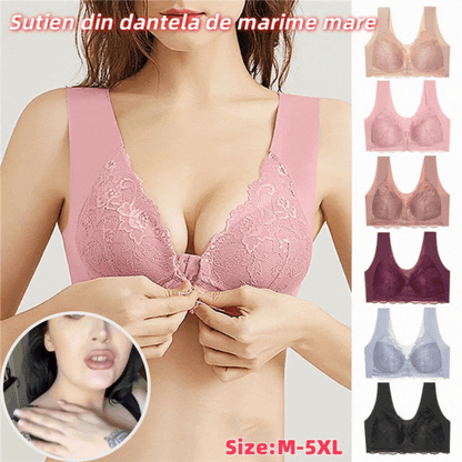 💥【5 sztuki】(M-5XL)👙 Biustonosz push-up z koronkowym zapięciem z przodu - bezszwowy, piękny tył, wygodny