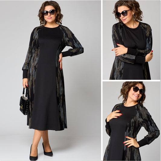 💃【S-5XL】💕Nowa sukienka z długim rękawem i błyszczącymi wstawkami, o eleganckim kroju, dopasowana i wygodna.