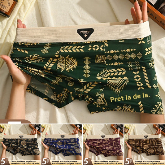 💥💥【1 set de 5 piese】【42-92kg】Lenjerie intimă retro subțire pentru bărbați, vara 2025, boxeri noi, din mătase glacială