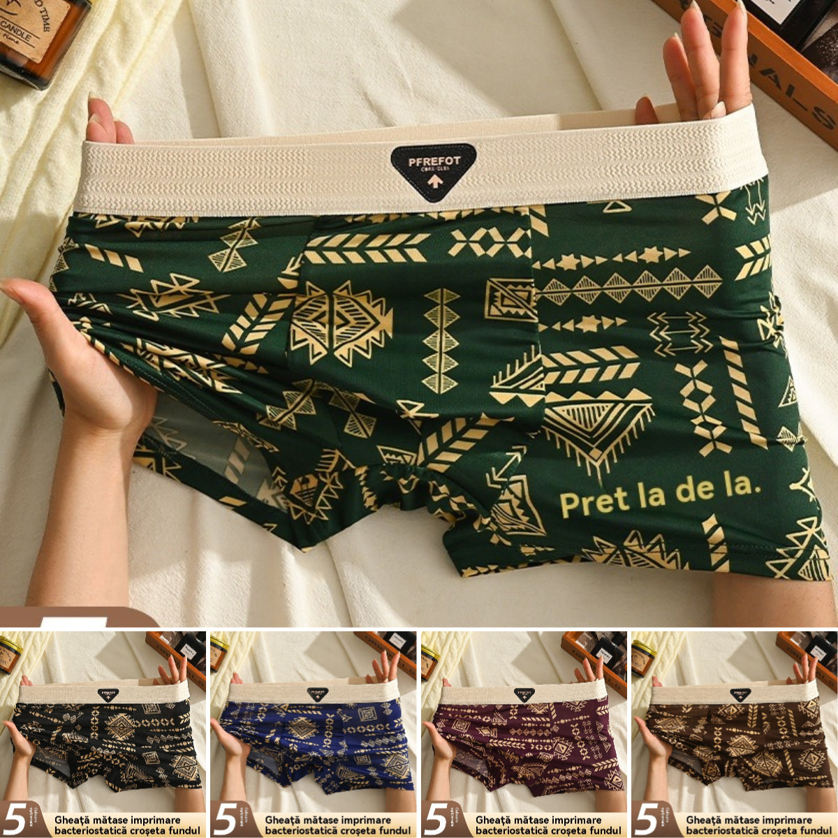 💥💥【1 set de 5 piese】【42-92kg】Lenjerie intimă retro subțire pentru bărbați, vara 2025, boxeri noi, din mătase glacială