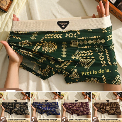 💥💥【1 set de 5 piese】【42-92kg】Lenjerie intimă retro subțire pentru bărbați, vara 2025, boxeri noi, din mătase glacială