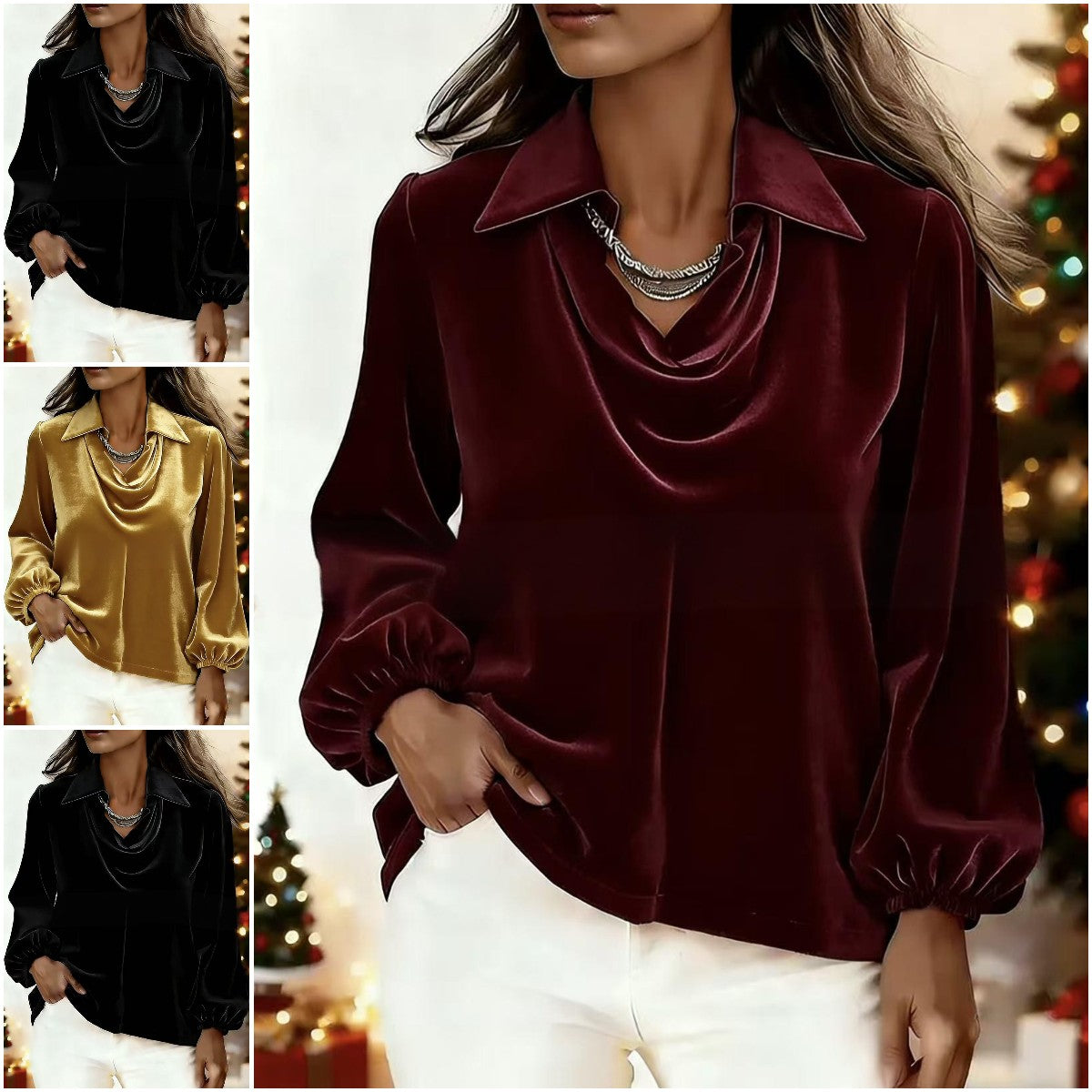 🍁【S-2XL】🍂Już w sprzedaży aksamitny top z rękawami typu lampion na jesień/zimę 2026