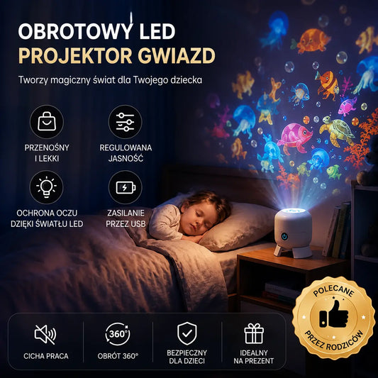 Dynamiczny, obrotowy projektor LED