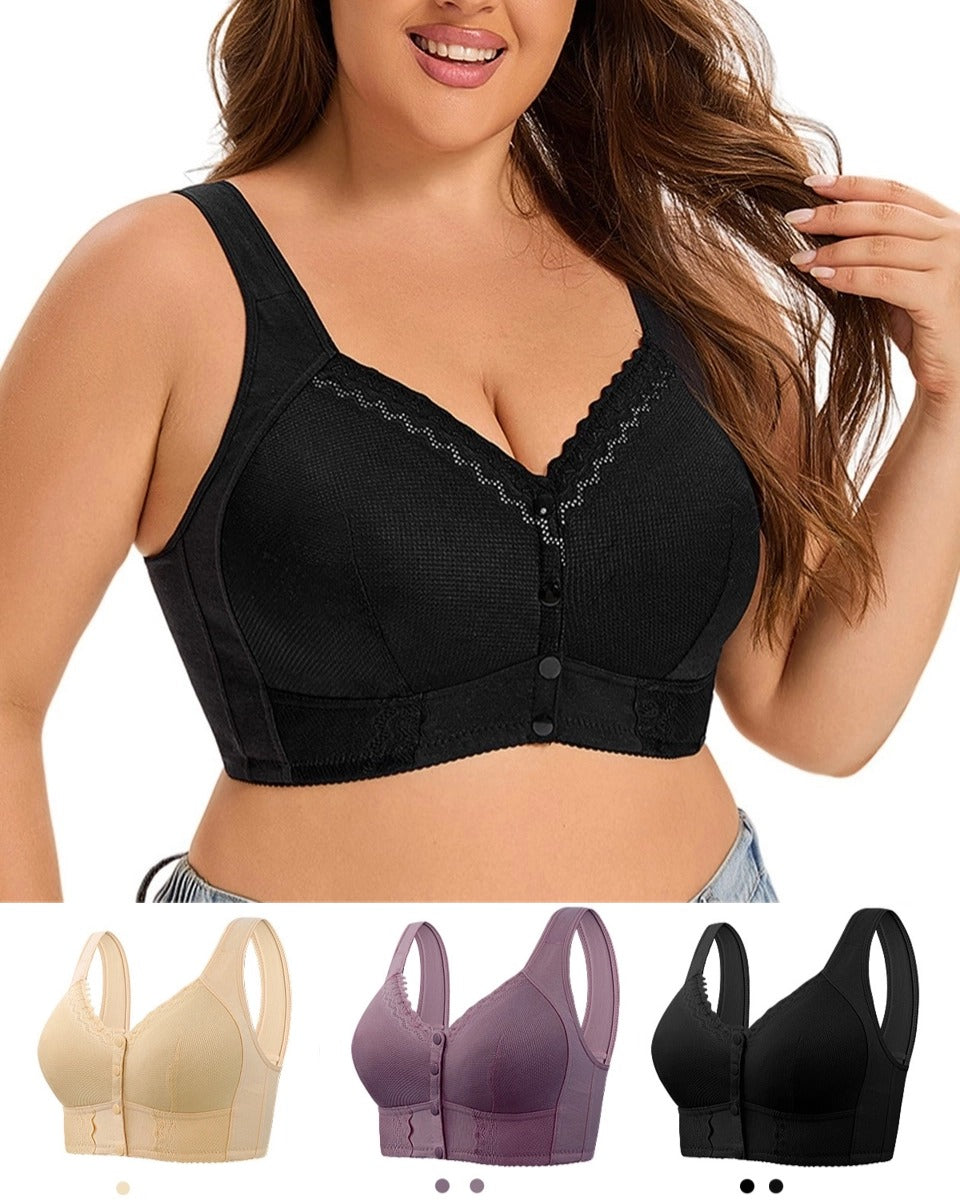 （3 szt）💕🎁【45kg-155kg】Oversized oddychający biustonosz z miękkiej bawełny, zapinany z przodu na guziki