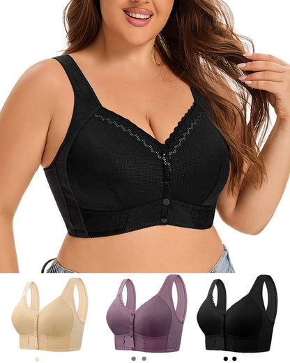 （3 szt）💕🎁【45kg-155kg】Oversized oddychający biustonosz z miękkiej bawełny, zapinany z przodu na guziki