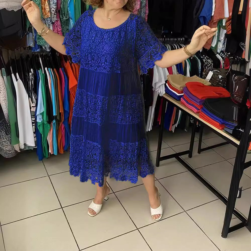【Compra uno y llévate otro gratis】 [S-5XL] Nuevo vestido tipo camiseta de manga corta 2026, estilo encaje con cuello redondo. [40-120 kg]