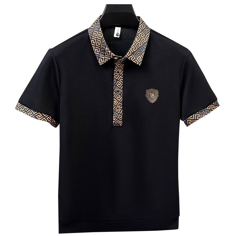 【🔥Promoție fierbinte】(M-5XL)👕‍♂️ Tricou polo elegant cu rever pentru bărbați - negru clasic cu broderie rafinată