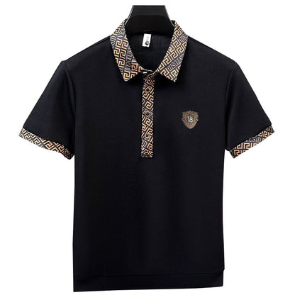 【🔥Promoție fierbinte】(M-5XL)👕‍♂️ Tricou polo elegant cu rever pentru bărbați - negru clasic cu broderie rafinată