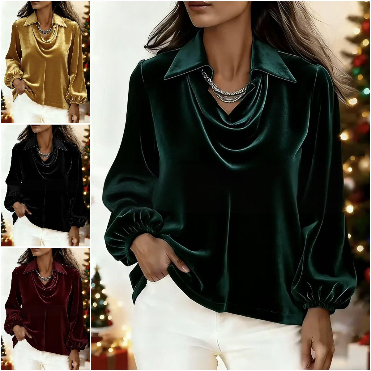 🍁【S-2XL】🍂Już w sprzedaży aksamitny top z rękawami typu lampion na jesień/zimę 2026