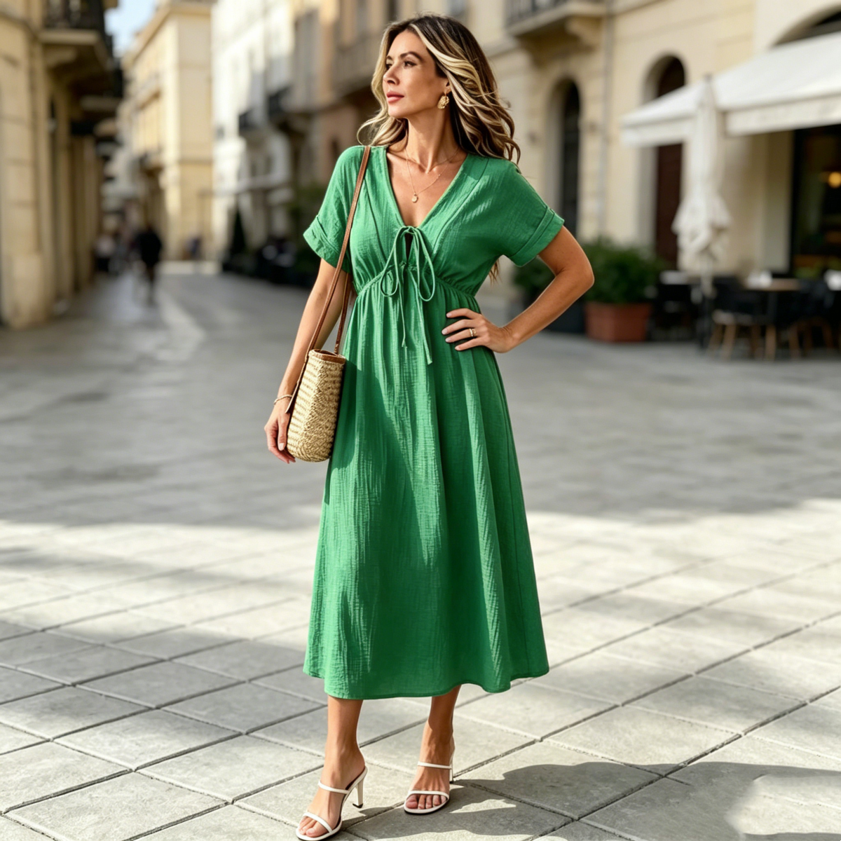 💕🌷【50% taniej✨】Nowa, elegancka letnia sukienka w stylu casual z dekoltem w serek