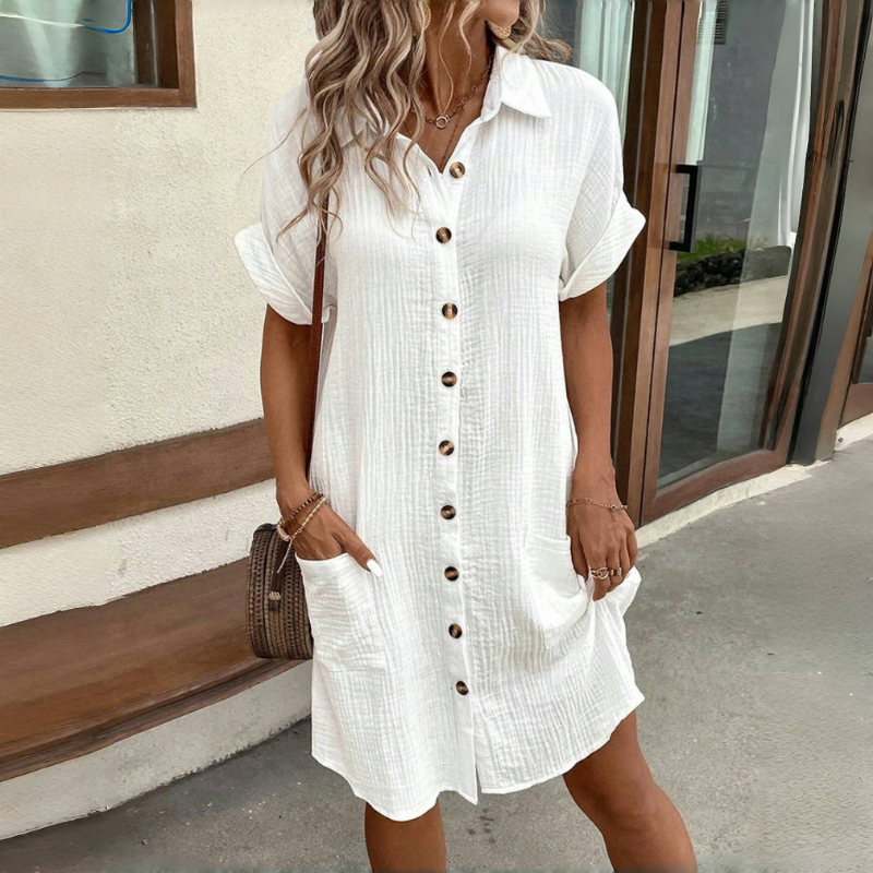 👗【S-2XL】Šaty z bavlny a bavlny s krátkým rukávem, lehké a prodyšné