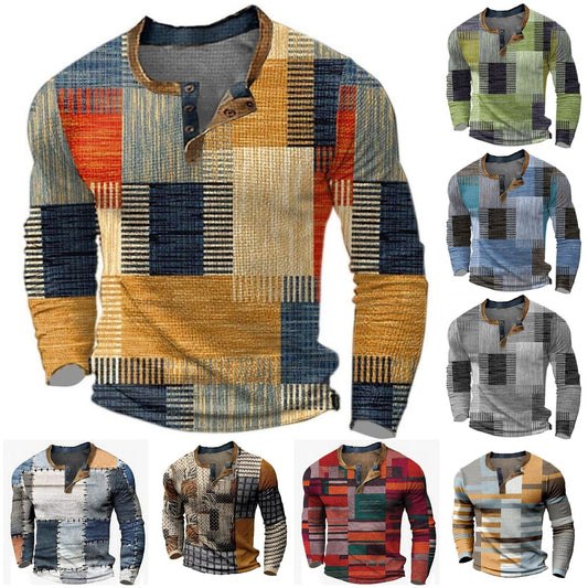 🔥【Korlátozott ideig kapható】👔【S-4XL】 Férfi hosszú ujjú mintás pólóKényelmes és könnyen kombinálható hétköznapi viselet