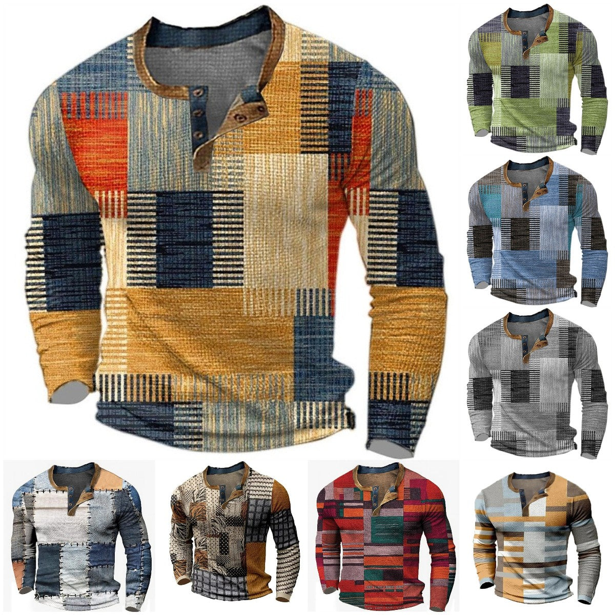 【S-4XL】Męska koszulka polo z długim rękawem i nadrukiem