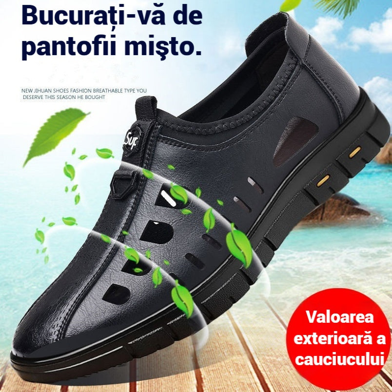 【38-44】2025 Vară Sandale Bărbați Piele de vacă Respirabil Hollow Anti-alunecare Casual