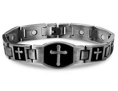 Kup jeden, a drugi dostaniesz gratis 🎁💙 Bransoletka Feraco z krzyżem miedzianym dla mężczyzn, magnetyczna bransoletka lecznicza z 46 magnesami – 99,99% czystej miedzi