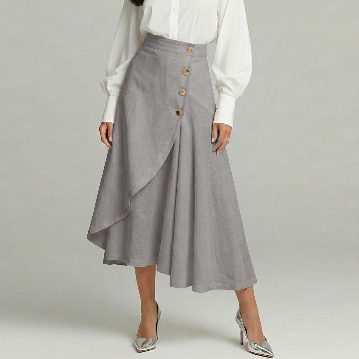 【S-3XL】Nueva falda midi elegante plisada de talle alto de algodón y lino, nueva colección 2026