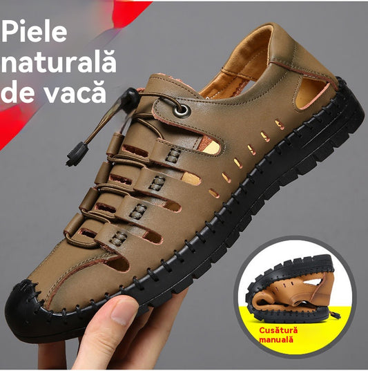 🌟✨【39-44】Męskie oryginalne skórzane buty z odkrytymi palcami, wydrążone, letnie, swobodne, oddychające - modne i stylowe