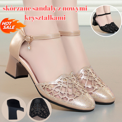💞 [1 para: 129 zł. ] [Rozmiary 35–40] Nowość: Eleganckie sandały na niskim obcasie z dżetami