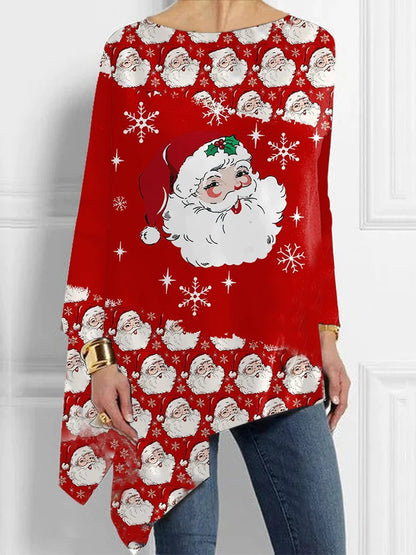 ❄️🎅【S-5XL】2025 nowe jesienne i zimowe damskie luźne topy z nadrukiem retro