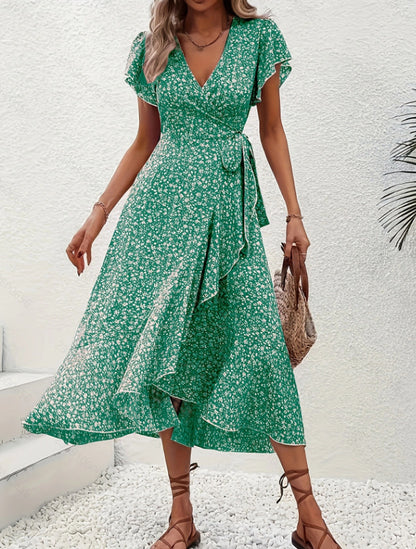🔥 Ostatni dzień wyprzedaży – 50% zniżki! 【S-2XL】Letnia sukienka w kwiaty z dekoltem w serek – wysmuklający krój, przewiewna i wygodna, pasuje na wiele okazji.
