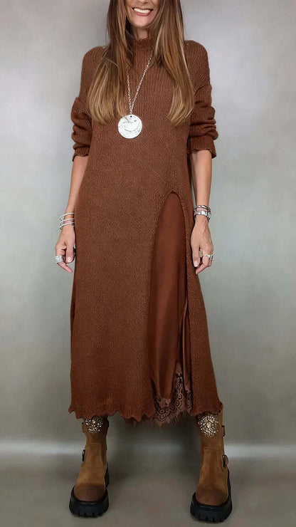 【XS-3XL】👗Nuevo conjunto de encaje, diseño con aberturas, estilo suéter, conjunto de dos piezas vestido-suéter con tirantes y abertura