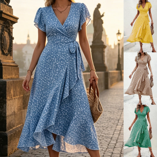 🔥 Ostatni dzień wyprzedaży – 50% zniżki! 【S-2XL】Letnia sukienka w kwiaty z dekoltem w serek – wysmuklający krój, przewiewna i wygodna, pasuje na wiele okazji.