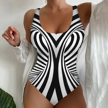 【😍S~6XL】Seksowny, jednoczęściowy kostium kąpielowy w paski