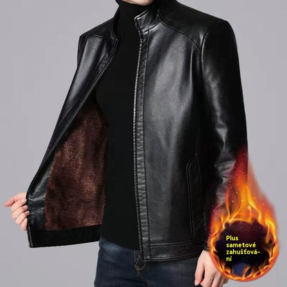 【M-3XL】Nueva chaqueta de cuero gruesa de otoño/invierno, con forro polar, estilo daddy