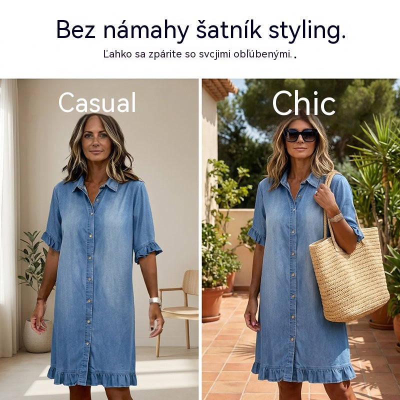 ✨Novinka ve speciální akci【S-3XL】Lehké letní módní džínové šaty, prodyšné a pohodlné.