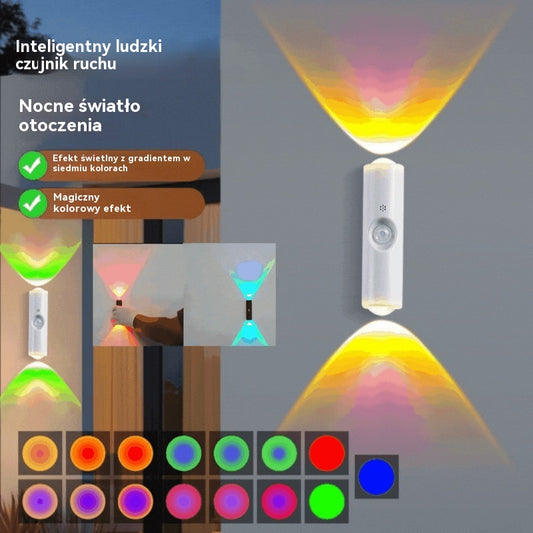 💥【4 za】Dwugłowa lampa ścienna w kształcie kociego oka, ładowalna, wejściowa, z inteligentnym czujnikiem ruchu, lampka nocna