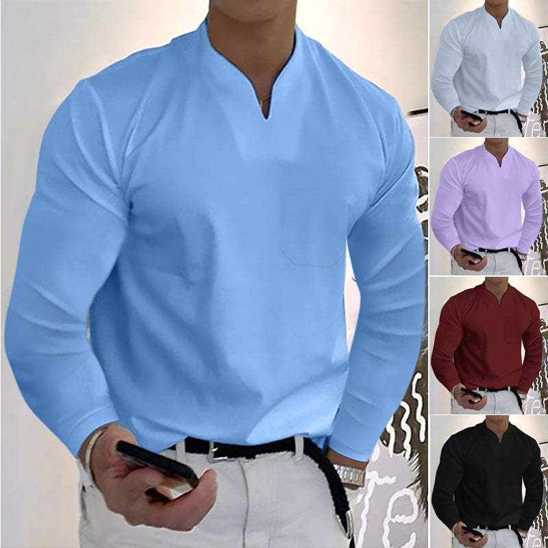 🔥【S-5XL】Divatos férfi V-nyakú sztreccs pamutpóló