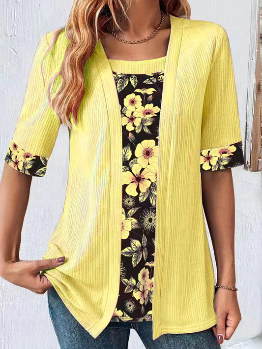 【✨45-100kg】😍Tricou fals pentru femei cu mânecă sfert din două piese