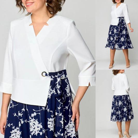 🥰【S-5XL】👗2024 Nowa niebiesko-biała, świeża sukienka
