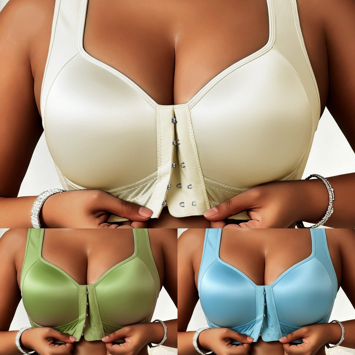 😍👙【3 sztuki】【40-100 kg】Biustonosz push-up dla kobiet w dużych rozmiarach, bez fiszbin, z zapięciem z przodu i zapobiegający zwisaniu