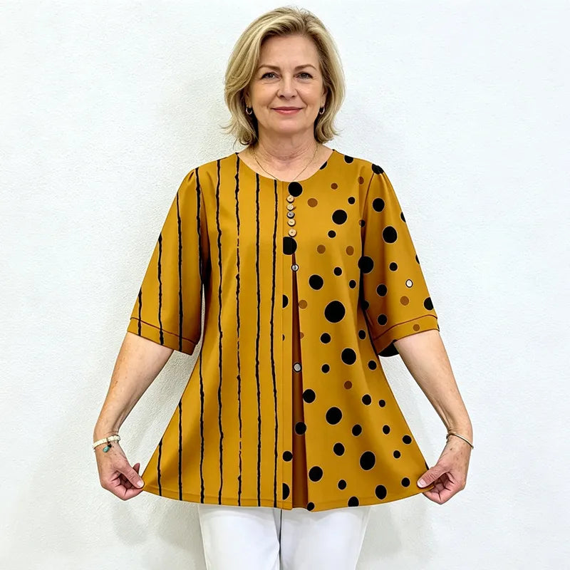 Damski letni top – wygodny, elastyczny i swobodny, o eleganckim, wyszczuplającym kroju.