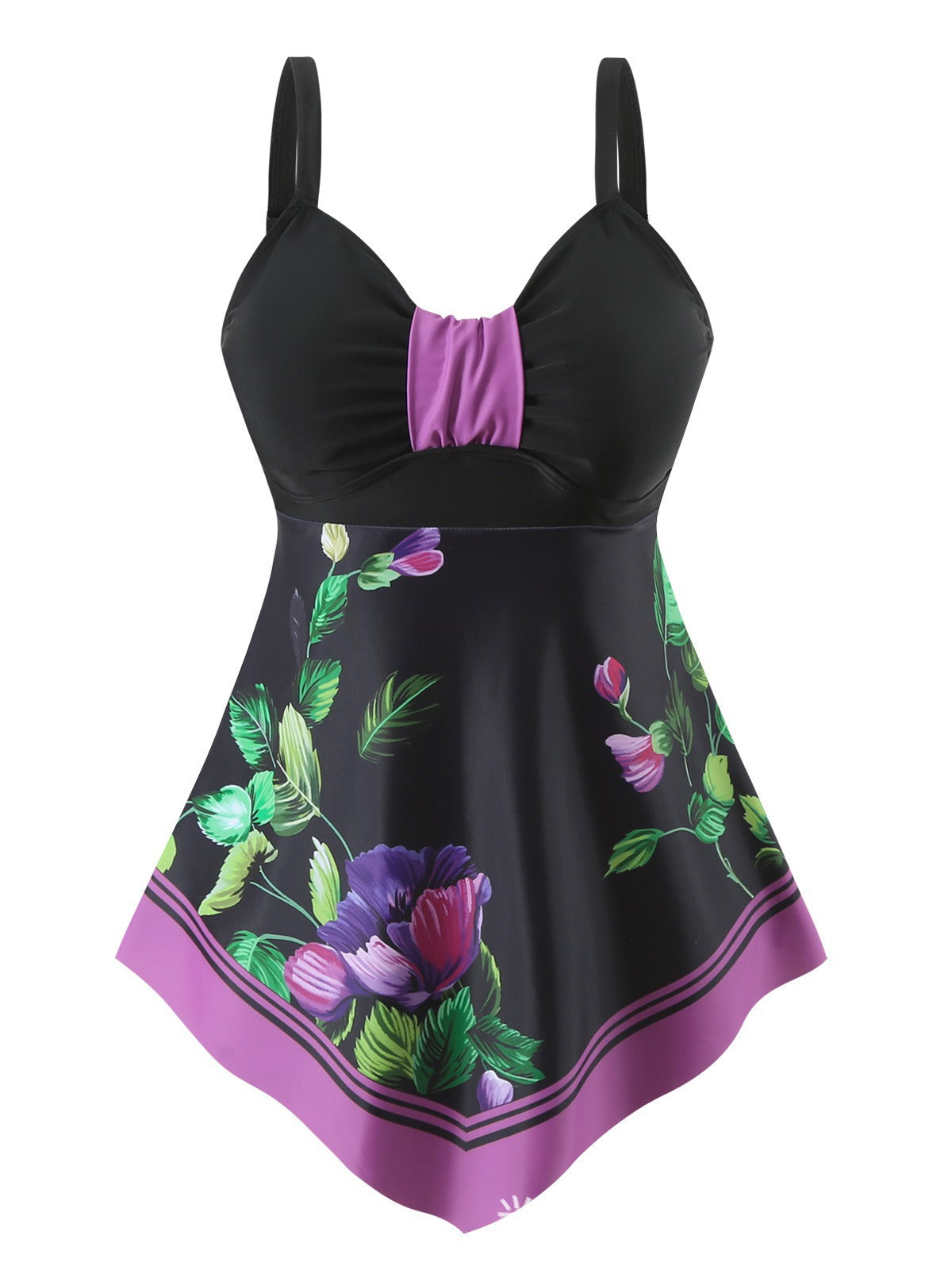 【50% zniżki】👙【S-5XL】Dwuczęściowy kostium kąpielowy z lekką spódniczką, niebieski kwiatowy wzór, elegancki fason modelujący brzuch, wygodny i przewiewny.
