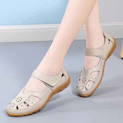 👡【Velikosti 36-42】Ženski elegantni in udobni ravni ortopedski sandali, izdelani iz mehkega pravega usnja, udobni in zračni.
