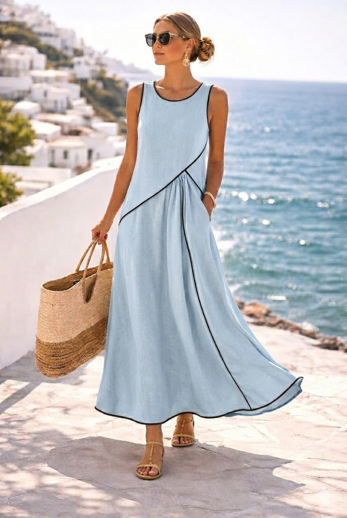 👗Ostatni dzień wyprzedaży – 50% zniżki! 【S-3XL】Letnia casualowa sukienka z okrągłym dekoltem – przewiewna, wygodna, uniwersalna i wysmuklająca sylwetkę.