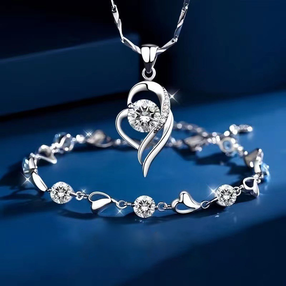 ✨【💝Vegyél 1-et, kapsz 1-et ingyen，2 Karkötő+2 nyaklánc】💎💎925 ezüst karkötő és nyaklánc szett óceáni szív motívummal