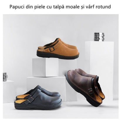 ✨[39-48] Veľká veľkosť😎Kožené papuče s mäkkou podrážkou a okrúhlou špičkou 
