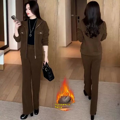 🔴【Nowe rabaty na produkty】💥【M-4XL】Damski garnitur casual z pogrubionym aksamitem (kurtka + spodnie)