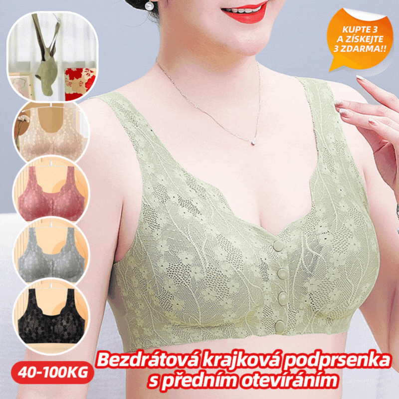 😍【6 ks】【40–100 kg】Dámská podprsenka bez kostic s předním zapínáním, push-up efekt a zvednutí prsou