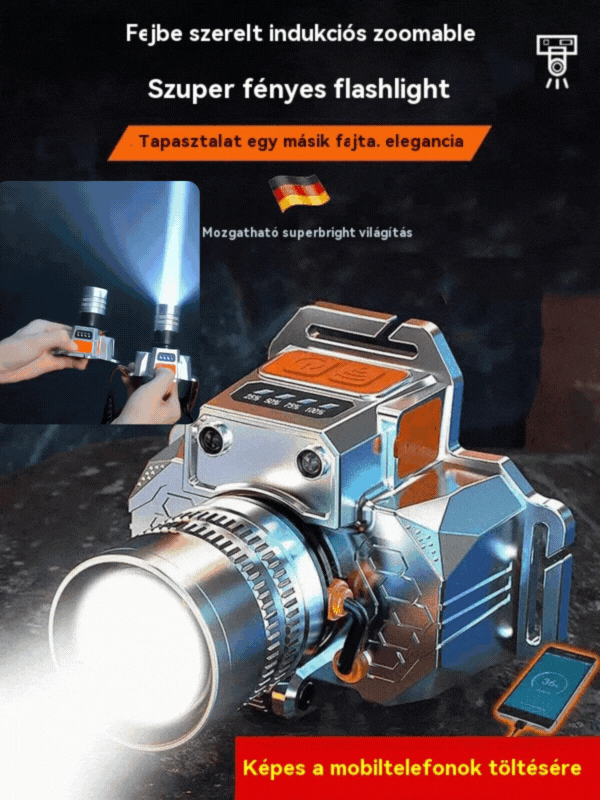 🔦Extra fényes zseblámpa fejre szerelt érzékelővel, felszabadítja a kezeket, ultra hosszú világítási idő