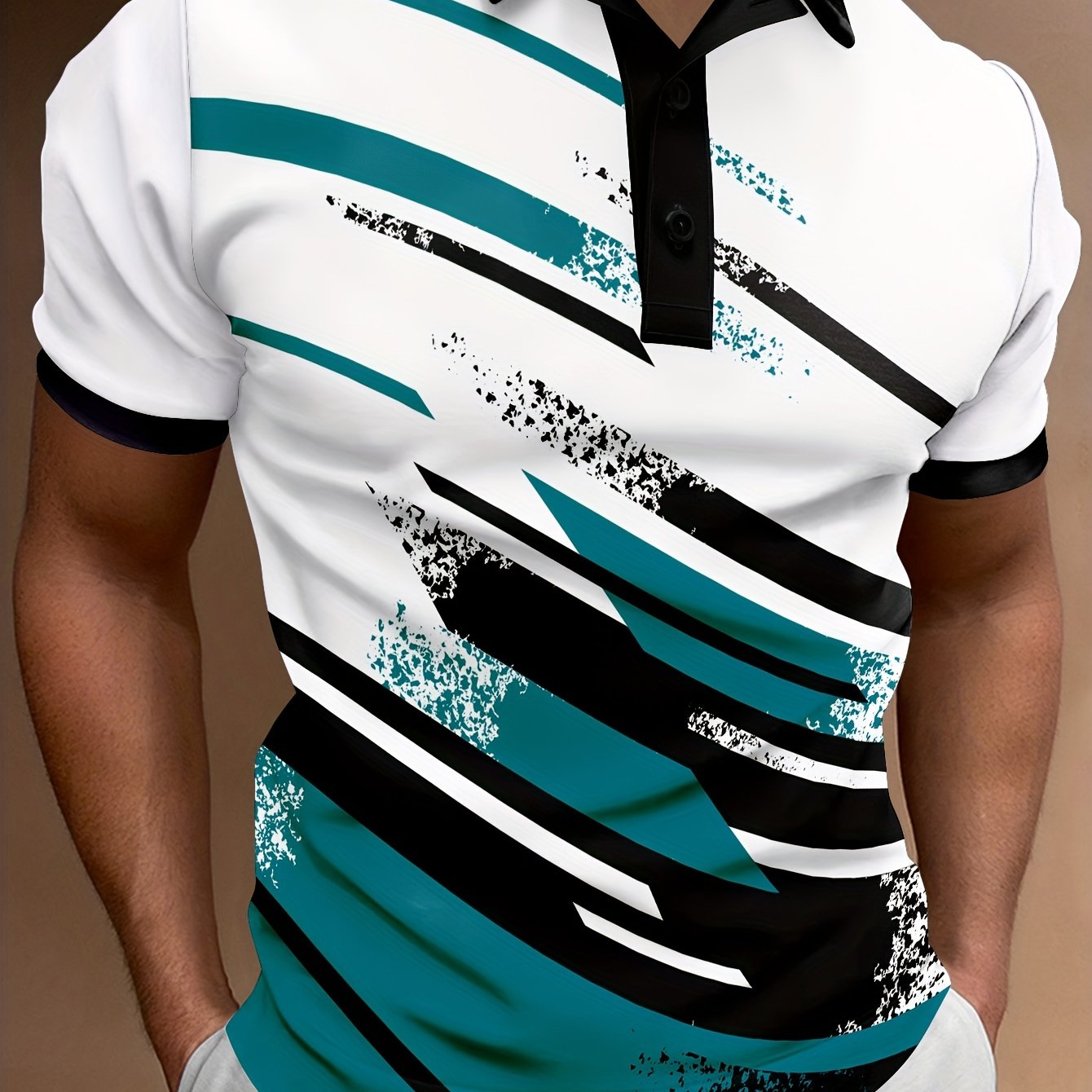 👔【S-6XL】🔥Nowa, modna koszulka POLO z nadrukiem w paski, zapinana na guziki dla mężczyzn