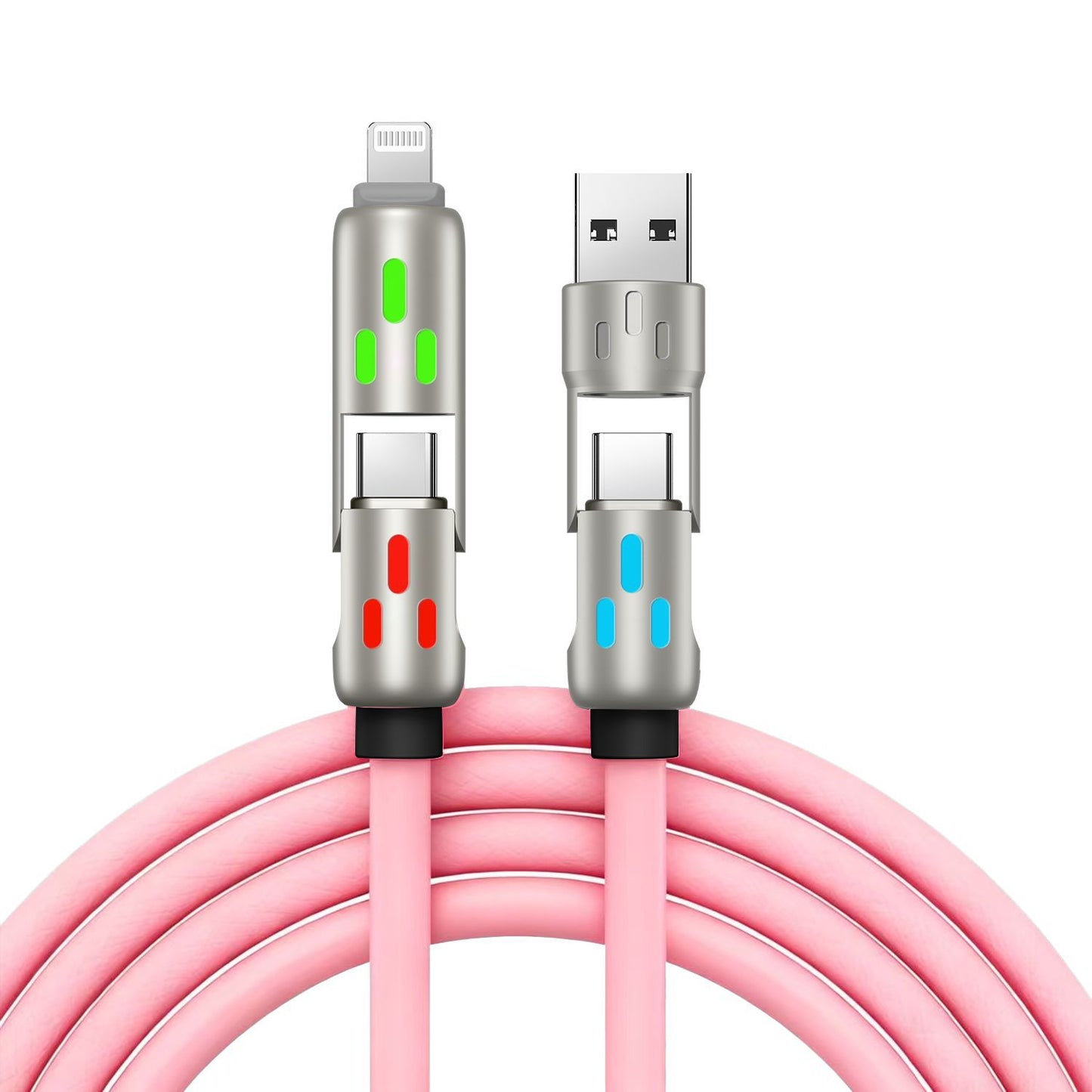 🔥【2 db csak 8700 lábért】🔥 (2 m hosszú) 4 az 1-ben PD 240W gyorstöltő kábel – Támogatja az USB-C, Lightning és USB-A gyorstöltést, alumíniumötvözetből és szilikonból készült, támogatja az adatszinkronizálást ⚡📱