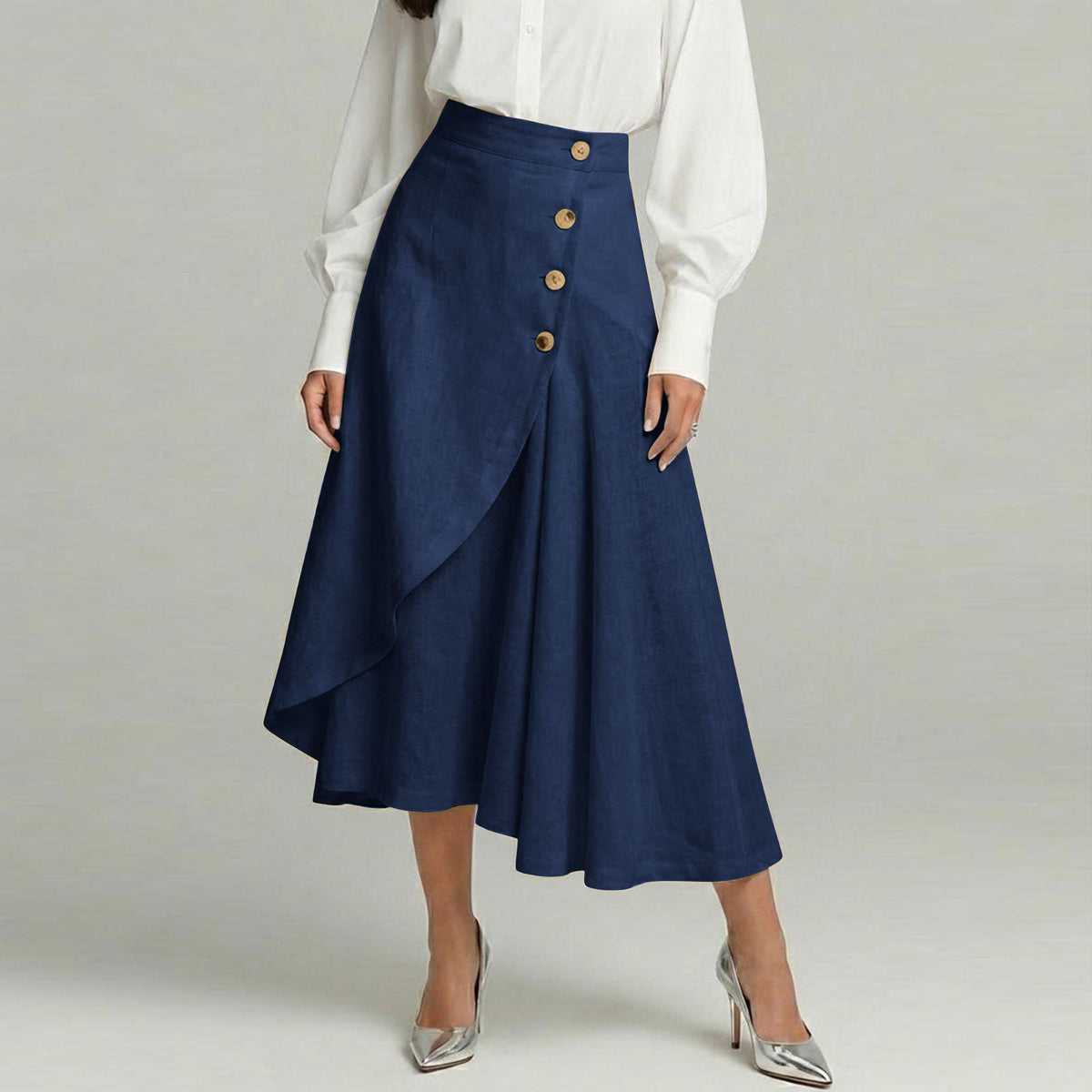 【S-3XL】Nueva falda midi elegante plisada de talle alto de algodón y lino, nueva colección 2026