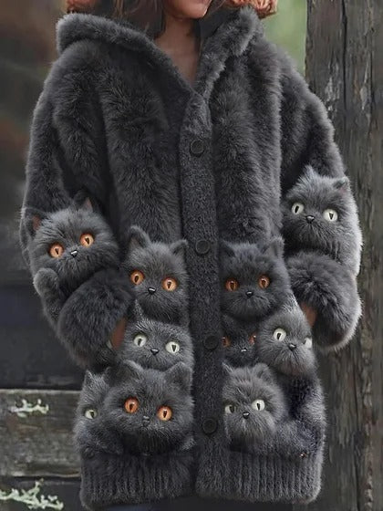 🐱🐶🐯【S-5XL】Urocza polarowa kurtka z kapturem i miękkim w dotyku materiałem