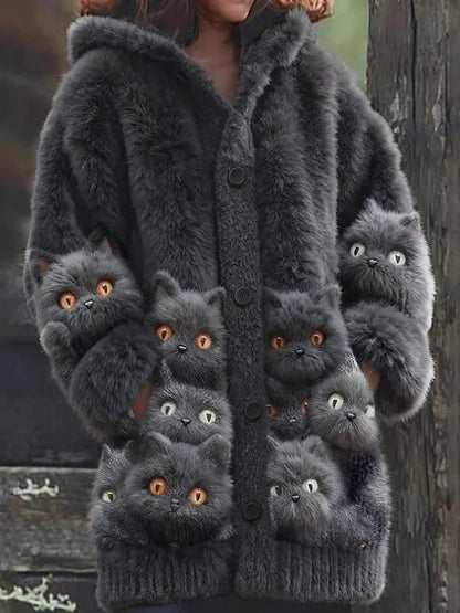 🐱🐶🐯【S-5XL】Urocza polarowa kurtka z kapturem i miękkim w dotyku materiałem